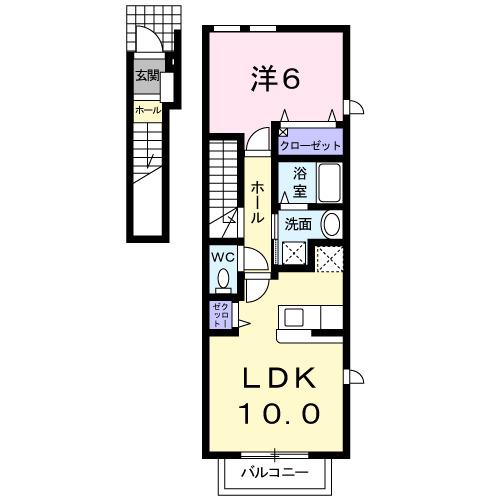 フラン・アビタシオン(1LDK/2階)の間取り写真