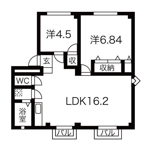 ソフィアC棟(2LDK/2階)の間取り写真