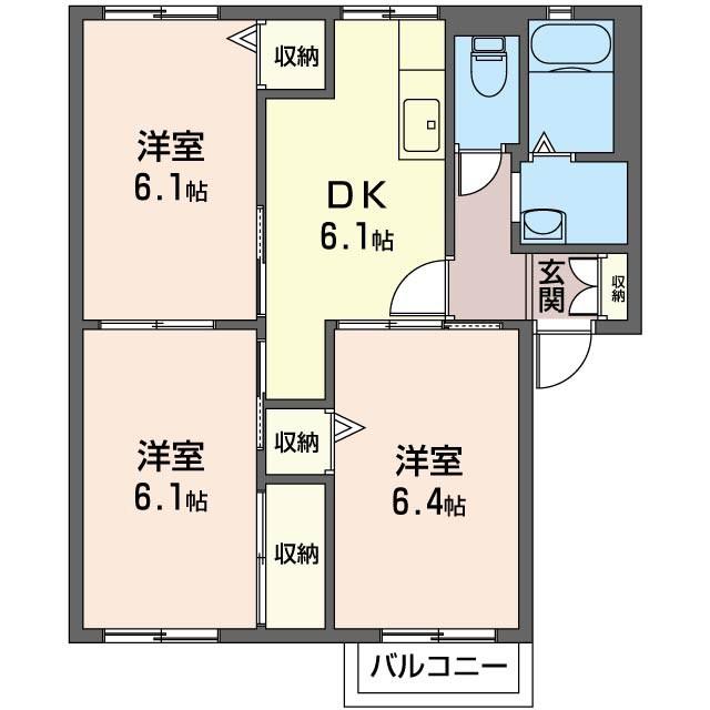サニーハウス(3DK/2階)の間取り写真