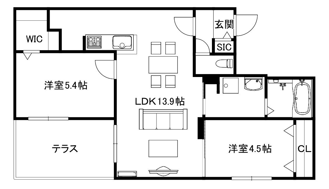 ブランシャール宮の森3-5(2LDK/1階)の間取り写真