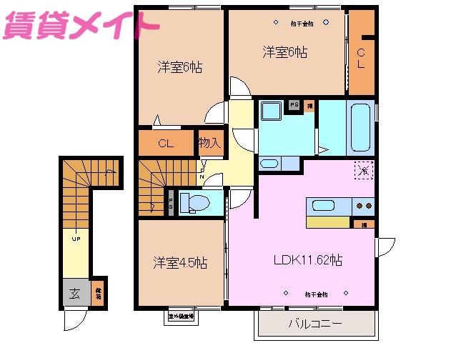 クイーン ベル B棟(3LDK/2階)の間取り写真