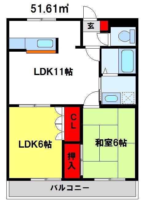 グランドール(2LDK/2階)の間取り写真