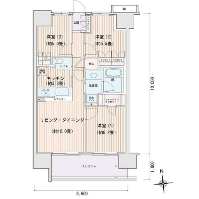 エスティメゾン豊洲レジデンスB 部屋番号0211(3LDK/2階)の間取り写真
