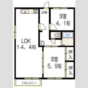 JAハイツ中屋(2LDK/2階)の間取り写真