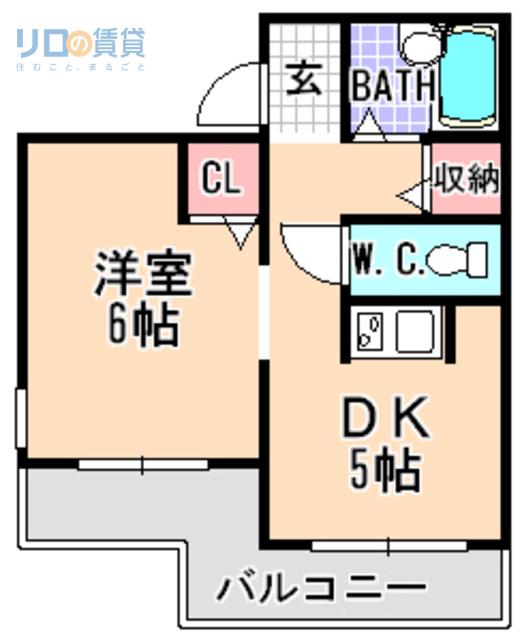 ビオレータ宝塚(1DK/3階)の間取り写真