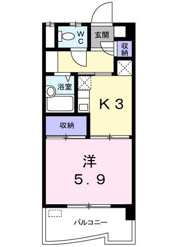 ドミール本城(1K/2階)の間取り写真