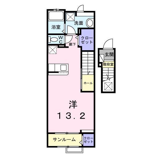 白河市高山アパート(ワンルーム/2階)の間取り写真