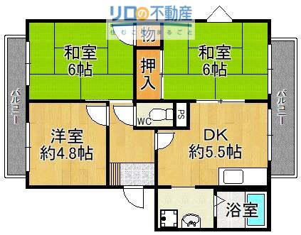 フレグランス宝塚(3DK/1階)の間取り写真