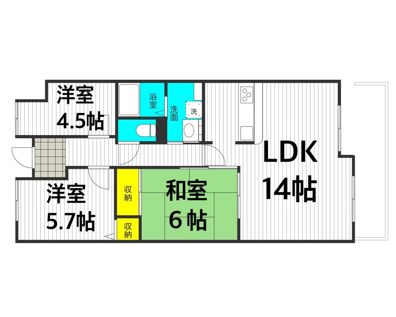 住道ファーストハイツ(3LDK/2階)の間取り写真