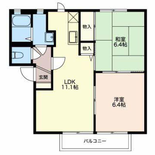 ウイングK B(2LDK/2階)の間取り写真