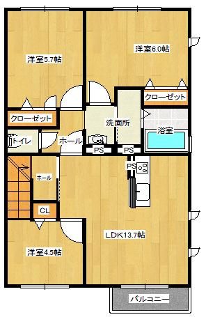 エールコート II(3LDK/2階)の間取り写真