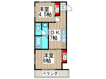 サンハイツ福田(2DK/3階)の間取り写真