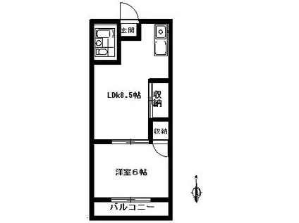 フラット英(1LDK/2階)の間取り写真