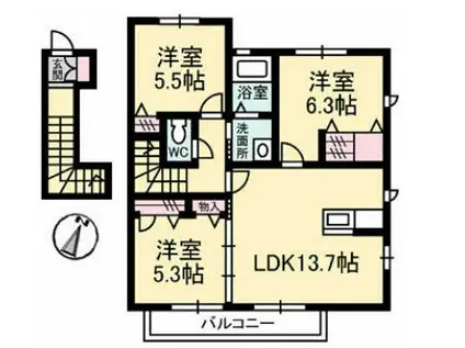 シャーメゾン・カルミア B棟(3LDK/2階)の間取り写真