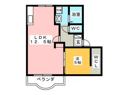 サニーヴィラ21 B棟(1LDK/2階)の間取り写真