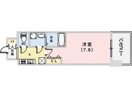 エスリード神戸三宮ノースゲート(1K/8階)の間取り写真