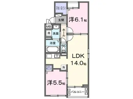 矢倉2丁目アパート(2LDK/2階)の間取り写真