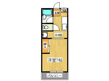 ラカーサ田尻(1K/2階)の間取り写真