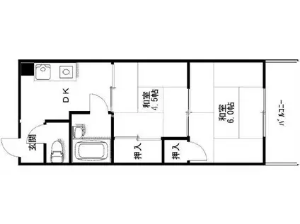 甲南灘コーポラス(2DK/4階)の間取り写真