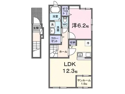 ウィステリア II(1LDK/2階)の間取り写真
