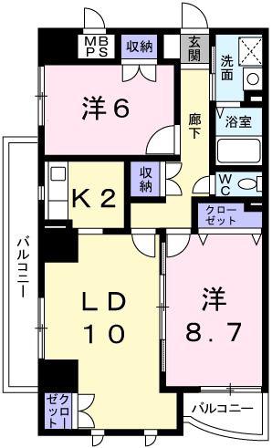シエル青山(2LDK/4階)の間取り写真