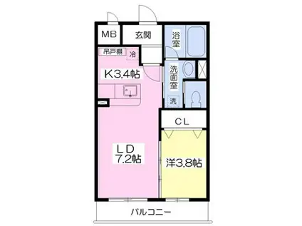カーサビアンカ谷藤(1LDK/2階)の間取り写真