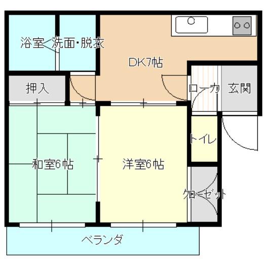 ソレイユ田上(2DK/2階)の間取り写真
