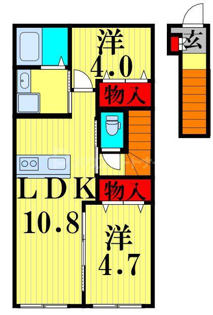 エスト ガーデニア(2LDK/2階)の間取り写真