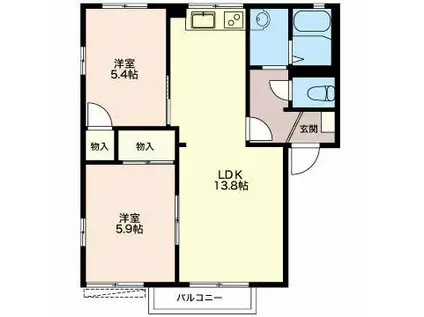 エスポアールMIDA A(2LDK/2階)の間取り写真