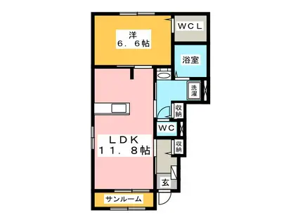ボンダイIII(1LDK/1階)の間取り写真