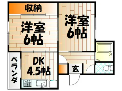 ヴィラナリー門司1棟(2DK/4階)の間取り写真