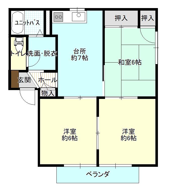 サンクスタウンC棟(3DK/2階)の間取り写真