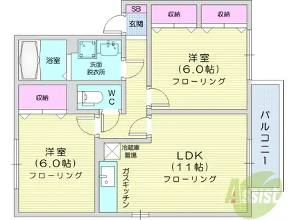 ウィルモア B(2LDK/2階)の間取り写真