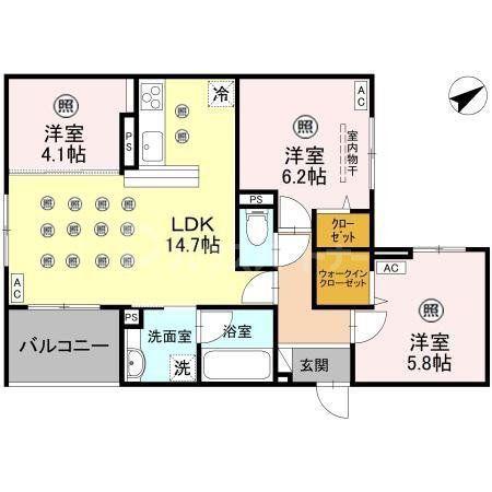 モンステラ(3LDK/3階)の間取り写真
