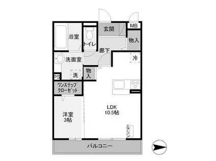 リバーサイド・KIII(1LDK/3階)の間取り写真