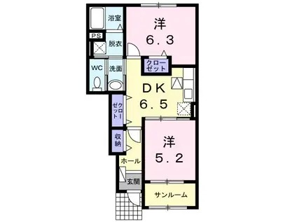 ベルソレイユI(2DK/1階)の間取り写真