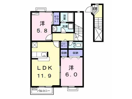 ラフィネRSB(2LDK/2階)の間取り写真