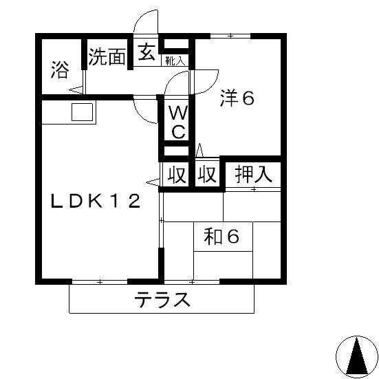 ジュピア中島B棟(2LDK/1階)の間取り写真