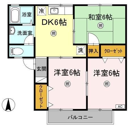 セジュール花尻 A棟(3DK/2階)の間取り写真