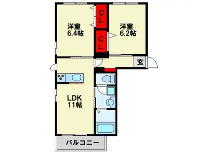 ソシア平尾 C棟(2LDK/3階)の間取り写真