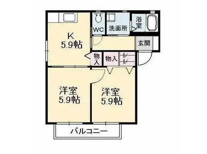 ノースヴェレッジ IV C棟(2K/1階)の間取り写真