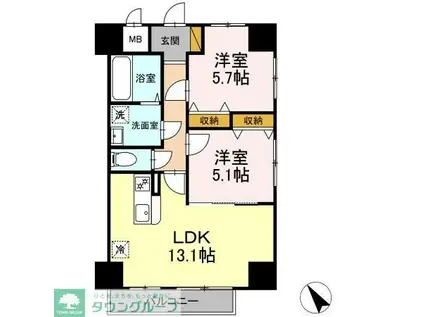 K・Mおおたかの森 住居(2LDK/6階)の間取り写真