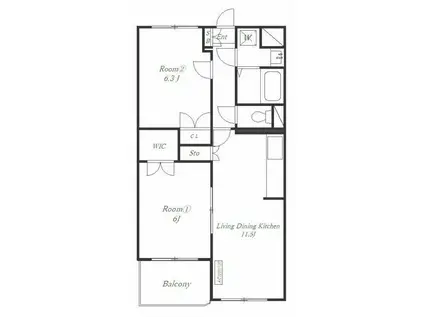 ルミエール湘南(2LDK/4階)の間取り写真