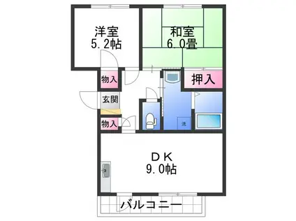 サンライズ太田II(2DK/1階)の間取り写真