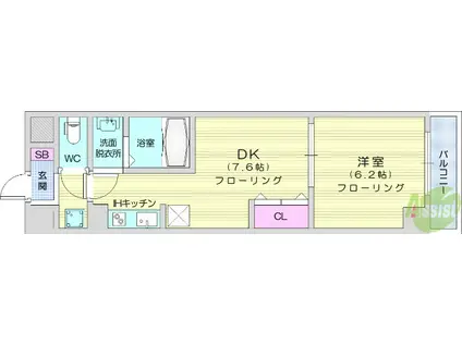 CITY連坊Ⅶ(1DK/4階)の間取り写真