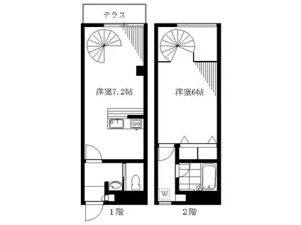 東急田園都市線 駒沢大学駅 徒歩8分 3階建 築22年(1DK/1階)の間取り写真