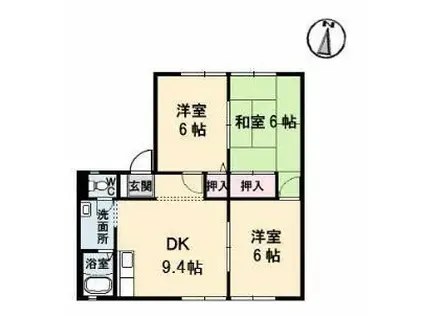 グリーンヒルズ泉川D棟(3DK/1階)の間取り写真