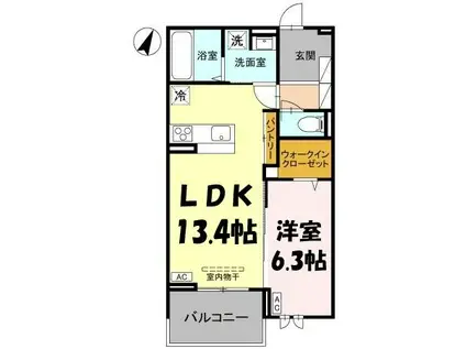 センカⅢ(1LDK/2階)の間取り写真