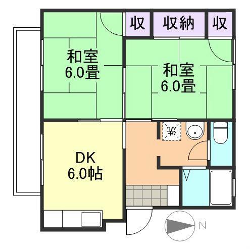 ジュネス神田B棟(2DK/2階)の間取り写真