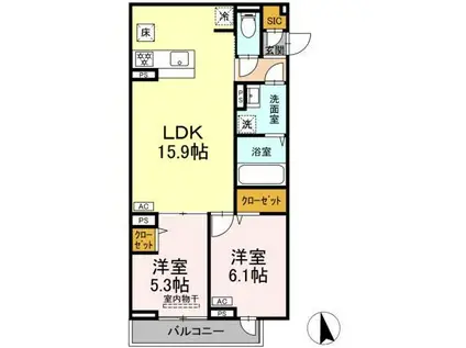 セレスティア竹ノ塚II(2LDK/1階)の間取り写真